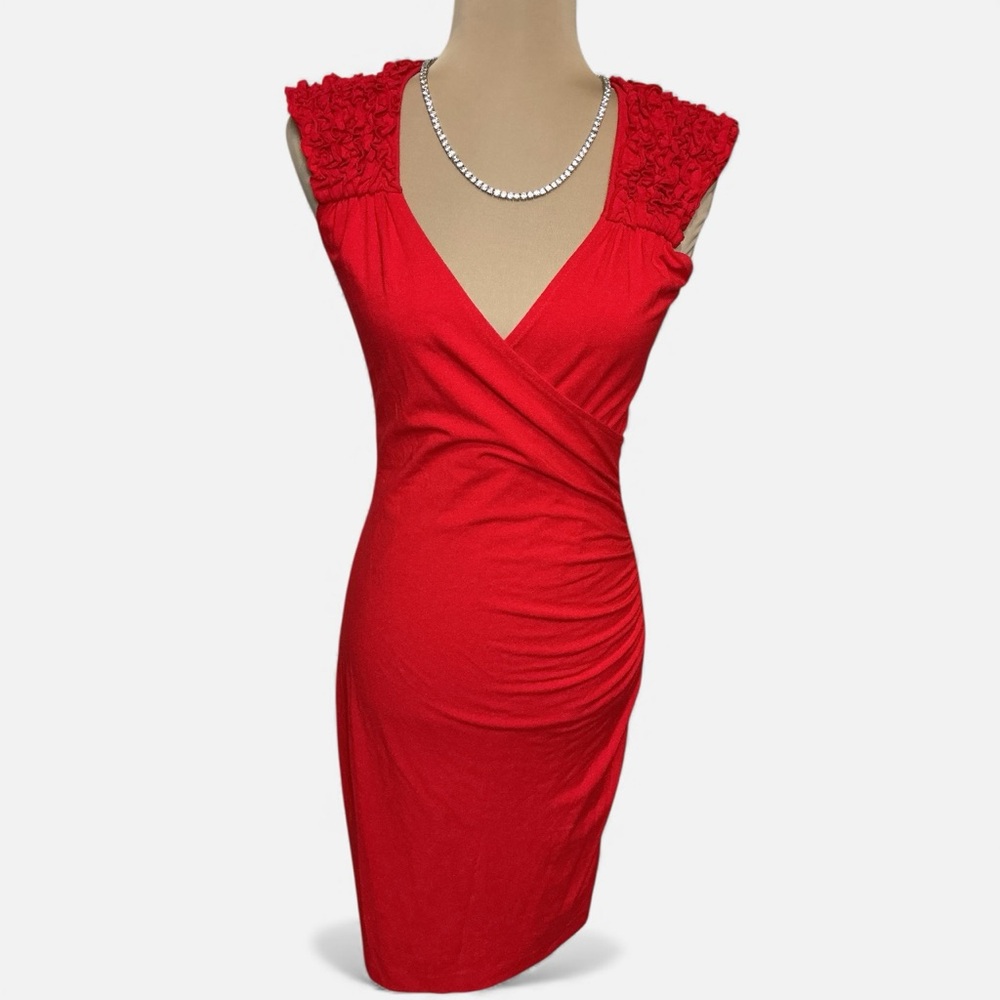 2000s Cache Red Ruched Bodycon Dress Y2K Homecoming M